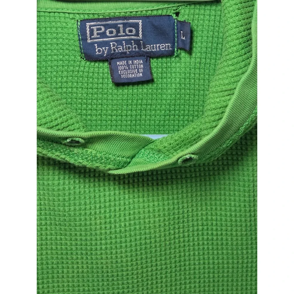 Polo Ralph Lauren Men's Green Waffle Knit Long Sleeve Hoodie Lizard Logo Size‎ L